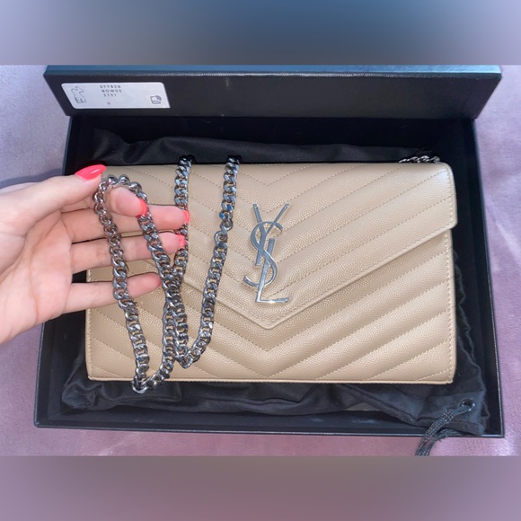 WORN 2x YSL Cassandre Matelassé Chain Wallet In Grain De Poudre Embossed Leather - Picture 9 of 15